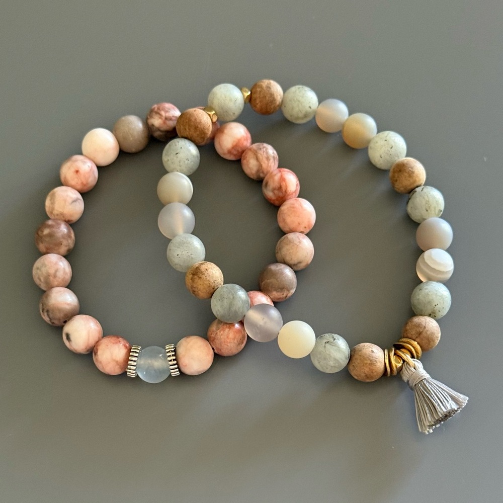 Elegant Beaded Bracelet Set - Pink, Brown, Gray